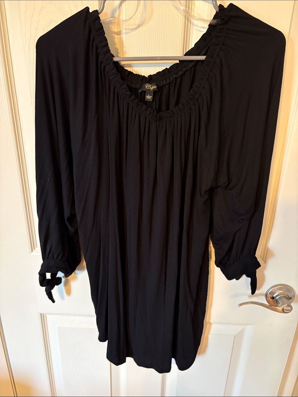 Cejon Black Peasant Tunic with Tie-Sleeve Details